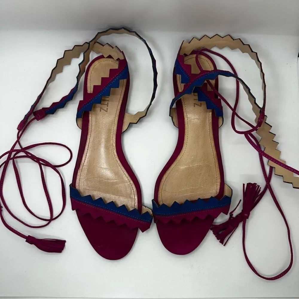 Schutz Leila Zig Zag Ankle Wrap Tassel Sandals